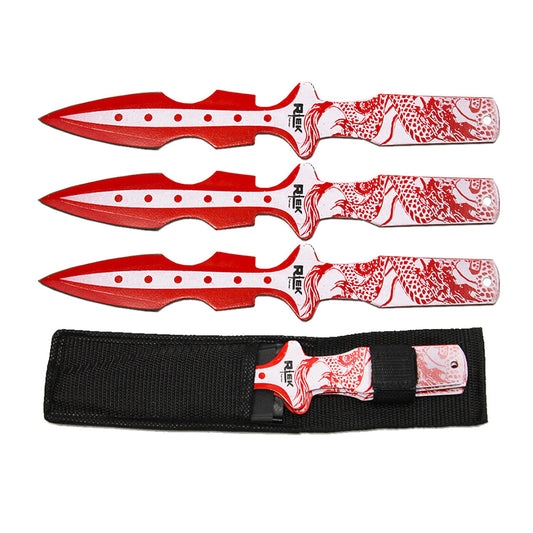 TK 016-365RD 6.5" Red Dragon Print Throwing Knife Set with Nylon Sheath - Bladevip