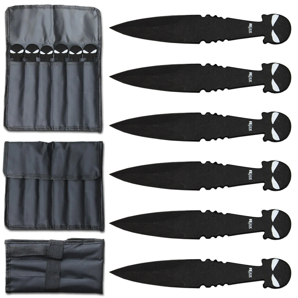 TK 043-665BSK 6.5" Black Skull Print Throwing Knife Set with Carrying Case - Bladevip