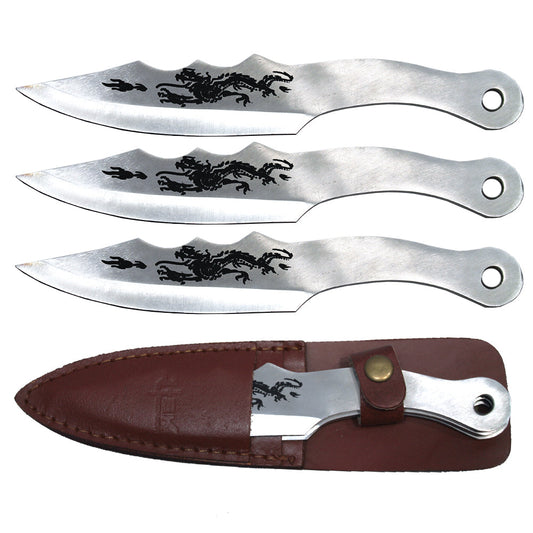 8" Silver Dragon Hunting Knife Set with Leather Sheath