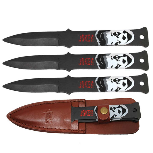 8" Clown Print Throwing Knife Set with Leather Sheath