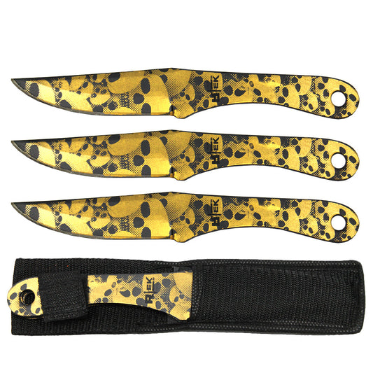 8.5" Gold Skull Print Throwing Knife Set with Sheath - Bladevip