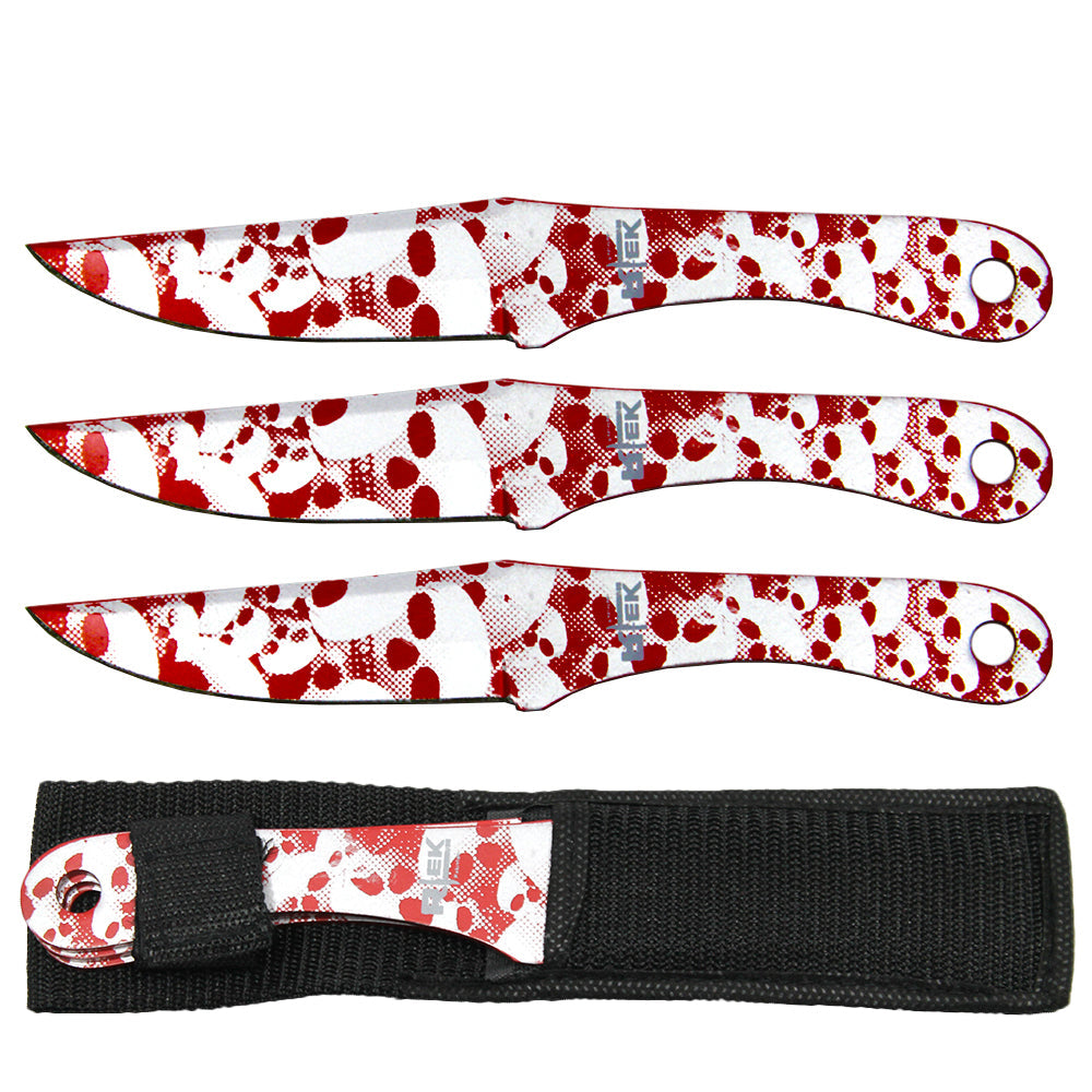 8.5" Red Skull Print Throwing Knife Set with Sheath - Bladevip