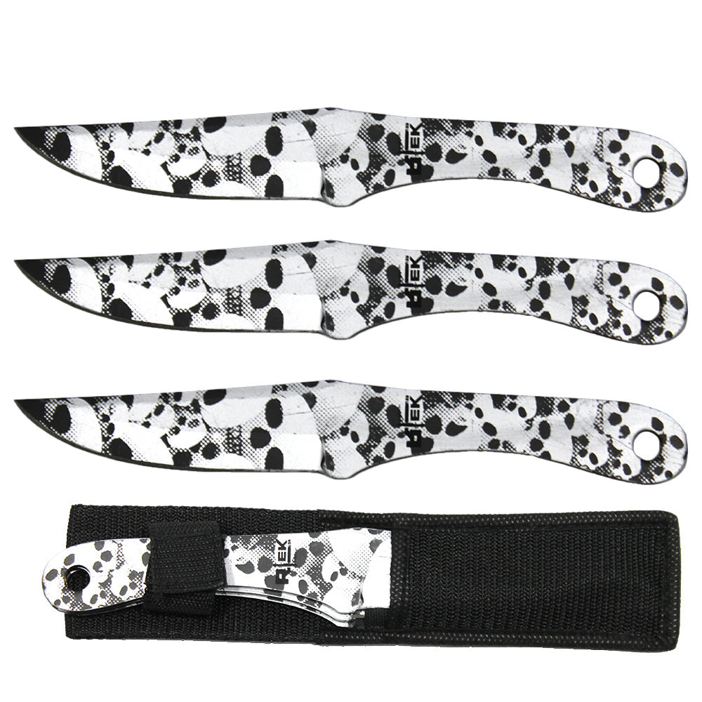 8.5" Silver Skull Print Throwing Knife Set with Sheath