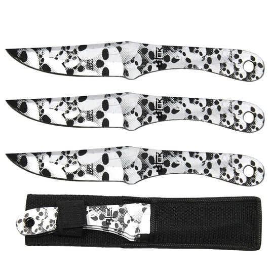 8.5" Silver Skull Print Throwing Knife Set with Sheath - Bladevip