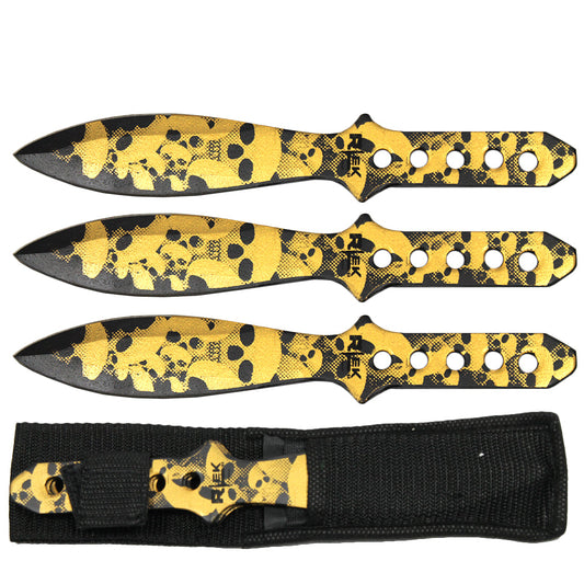 8.5" Gold Skull Print Throwing Knife Set with Sheath