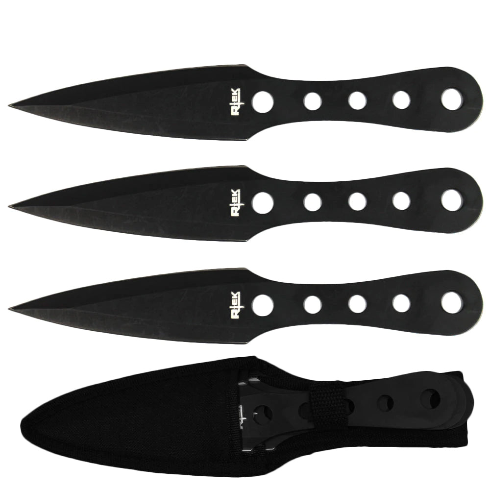 8" 3PCS Rtek Throwing Knife Set Black with Sheath - Bladevip