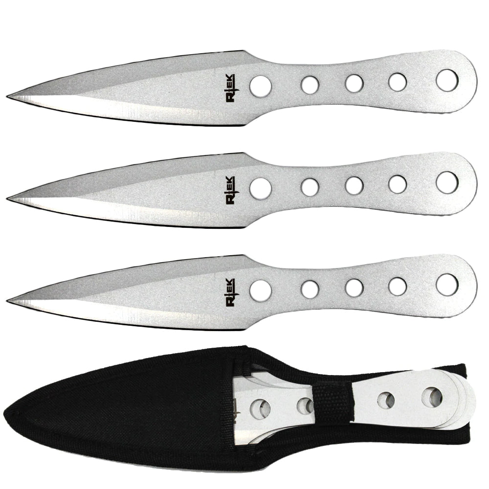 8" 3PCS Rtek Throwing Knife Set Silver with Sheath