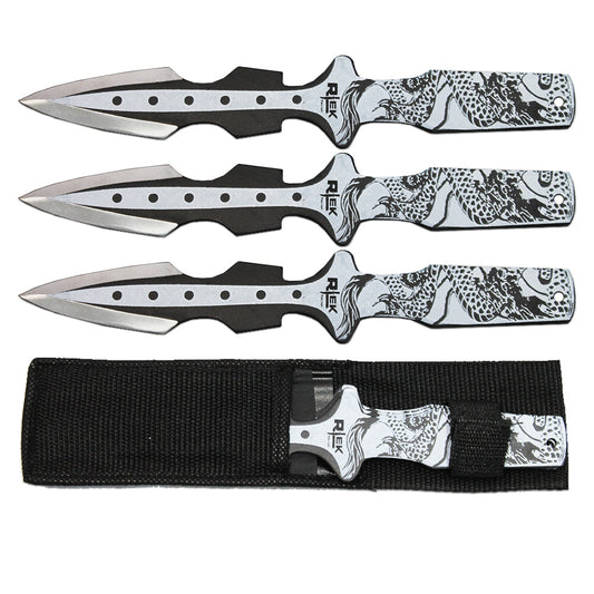 TK 800-310BKDR 10" Black Dragon Print Throwing Knife Set with Nylon Sheath - Bladevip