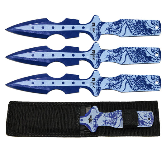 TK 800-310BLDR 10" Blue Dragon Print Throwing Knife Set with Nylon Sheath - Bladevip