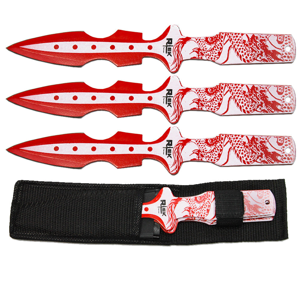 TK 800-310RDR 10" Red Dragon Print Throwing Knife Set with Nylon Sheath