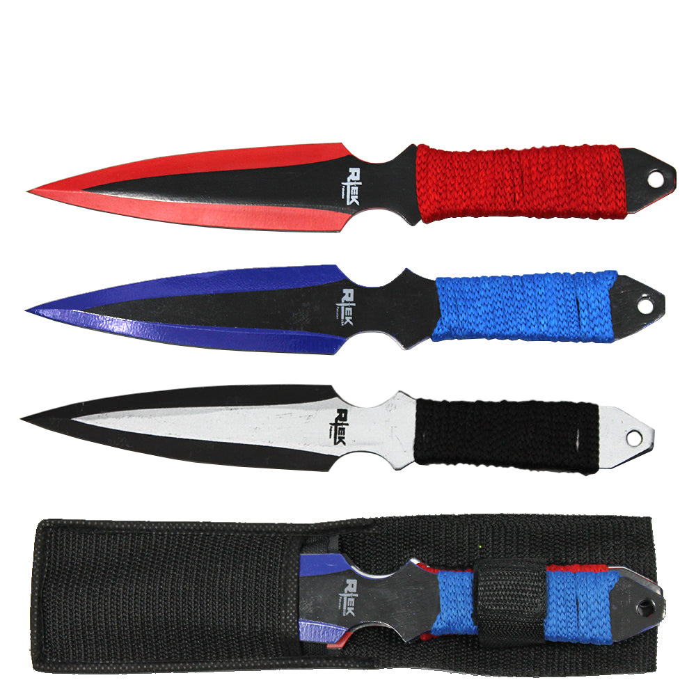 TK 805-310TB 10" Red Silver & Blue Hunting Knife Set with Sheath