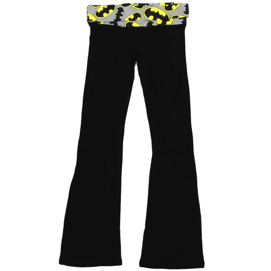 Womens Juniors Black Grey Batman Logo Fold Yoga Pants Shirts - Bladevip