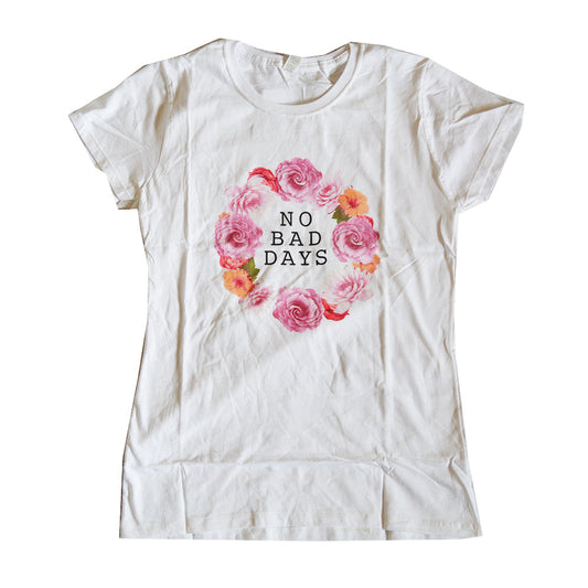 Women Junior's White Roses No Bad Days Graphic Tee T-Shirt - Bladevip