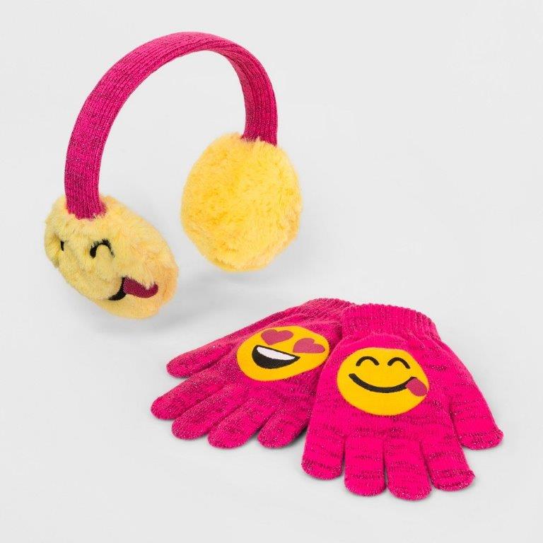 Juego de 2 guantes y orejeras Emoji para niña - Amarillo Talla única