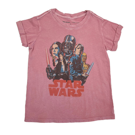 Camiseta de niña con gráfico de Star Wars retro desteñido rosa y mangas enrolladas