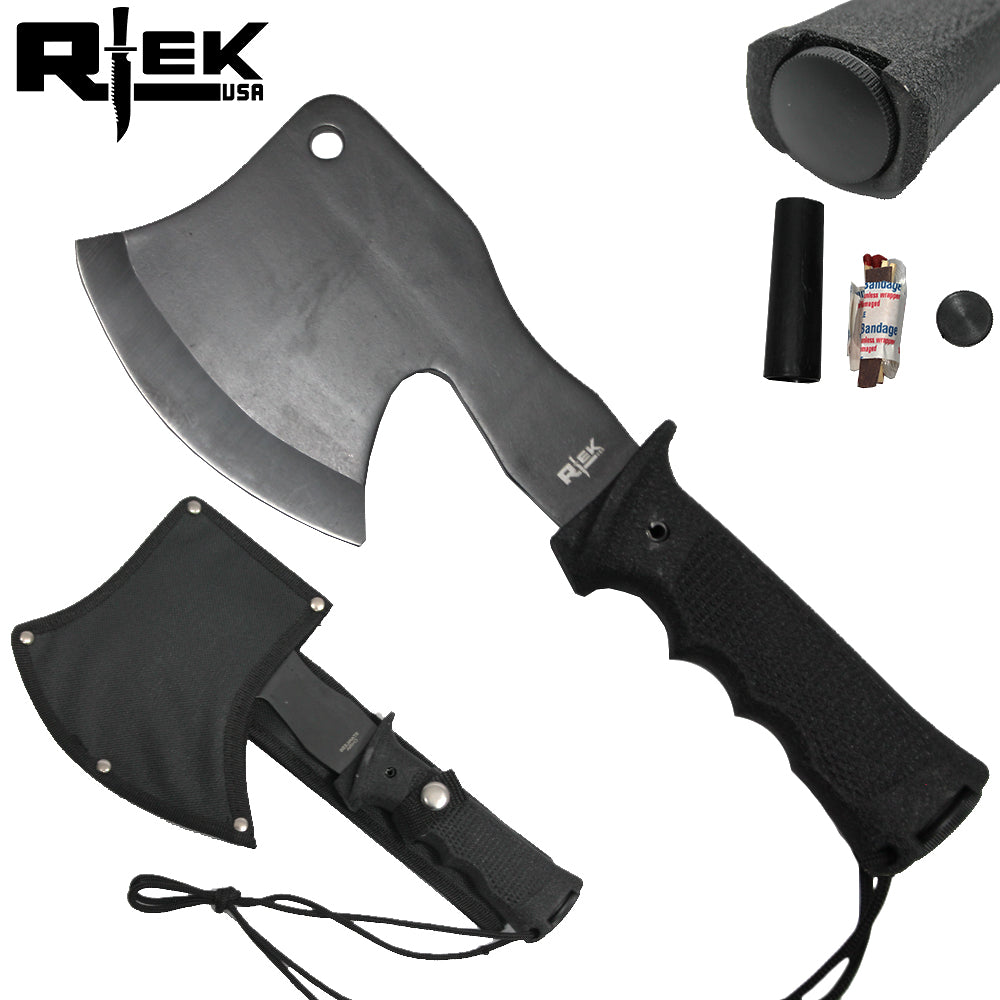 11" RTEK Black Survival Axe with Sheath & Survival Kit