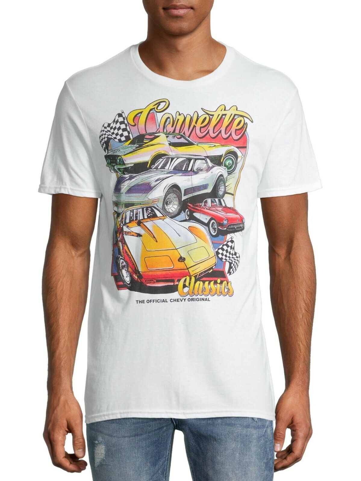 Men's White Chevrolet Corvette Chevy Graphic Tee T-Shirt